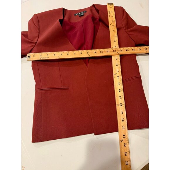 Theory Delaven Blazer Open Jacket Sz 2 Red Wool Blend Long Sleeve Career Office - Picture 7 of 8